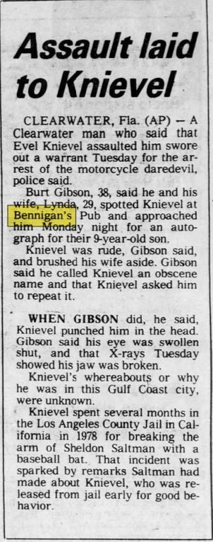 Bennigans - Sep 1980 Evel Knievel Incident Bennigans In Florida